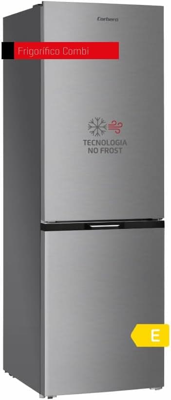 Corberó - Frigorífico Combi No Frost | CCH18024X, Capacidade 253 l, cor nox, luz LED, Crisper, prateleiras de vidro, 40 Db, eficiência energética E, prateado