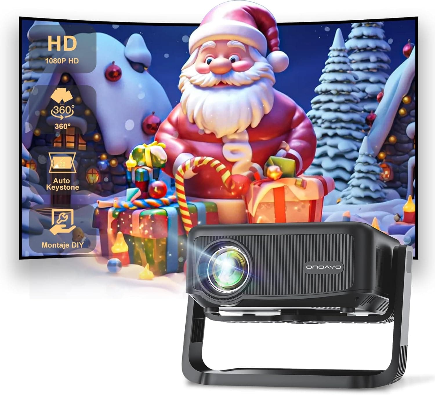 Projetor portátil 【Auto Keystone / ± 360° Freestyle】 20000 L 1080P HD WiFi6 Bluetooth mini projetor, ONOAYO 4K suporte removível projetor Fcous Zoom cinema em casa para iOS/Android