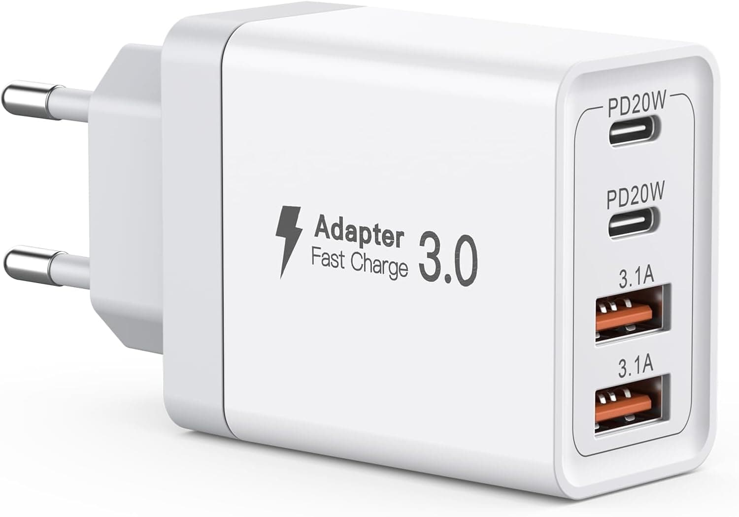 Carregador USB C, bloco de carregamento de 4 portas USB C de 40W, bloco de carregamento rápido de porta dupla PD+QC tomada de parede, para iPhone 11/12/13/15/Pro Max/iPad/Samsung/Android/Google/Tablet