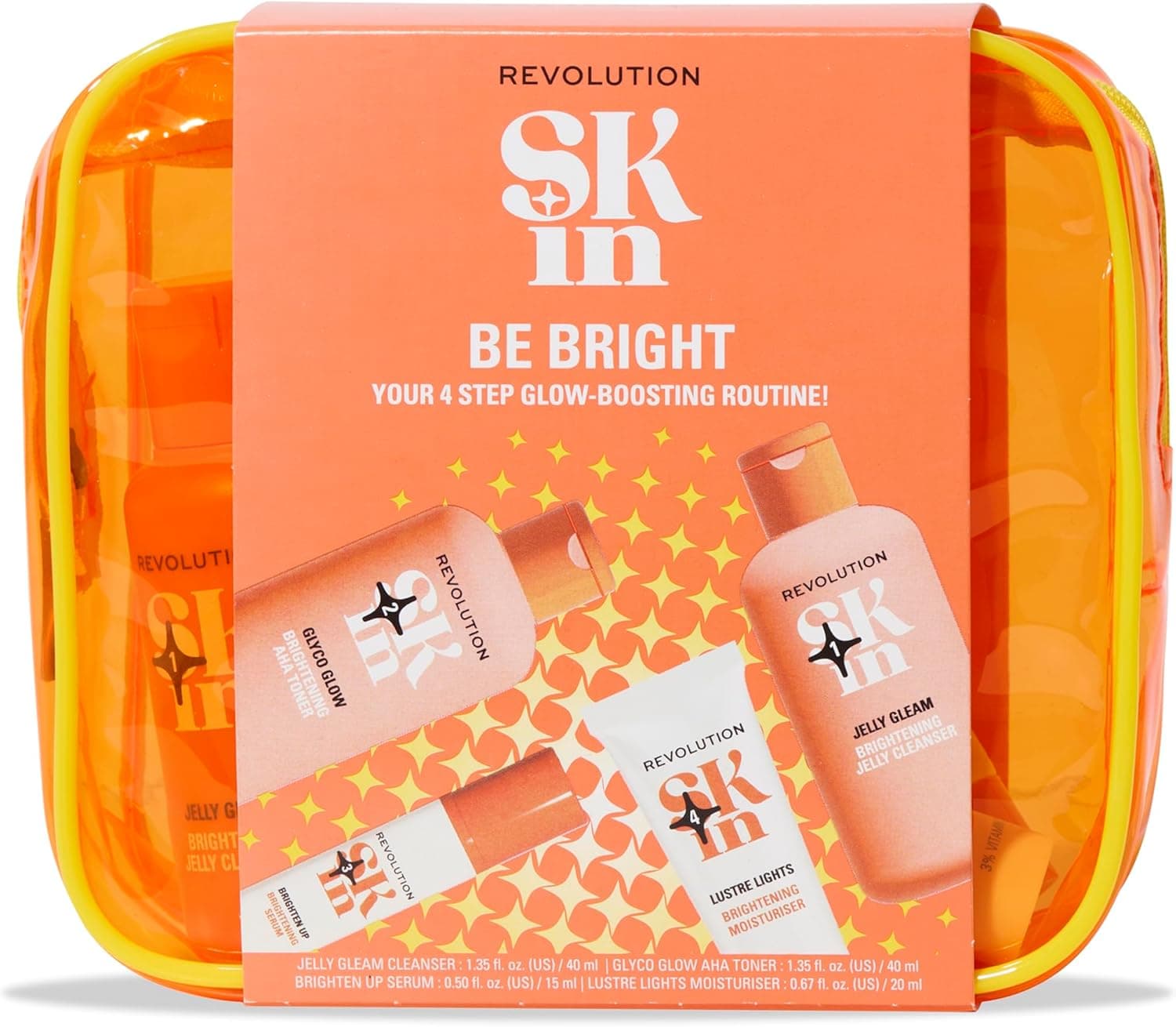 Revolution SKin, Be Bright Starter Kit, Set iluminador de cuidados da pele com limpeza, tónico, soro e hidratante, vegan e livre de crueldade, 4 produtos