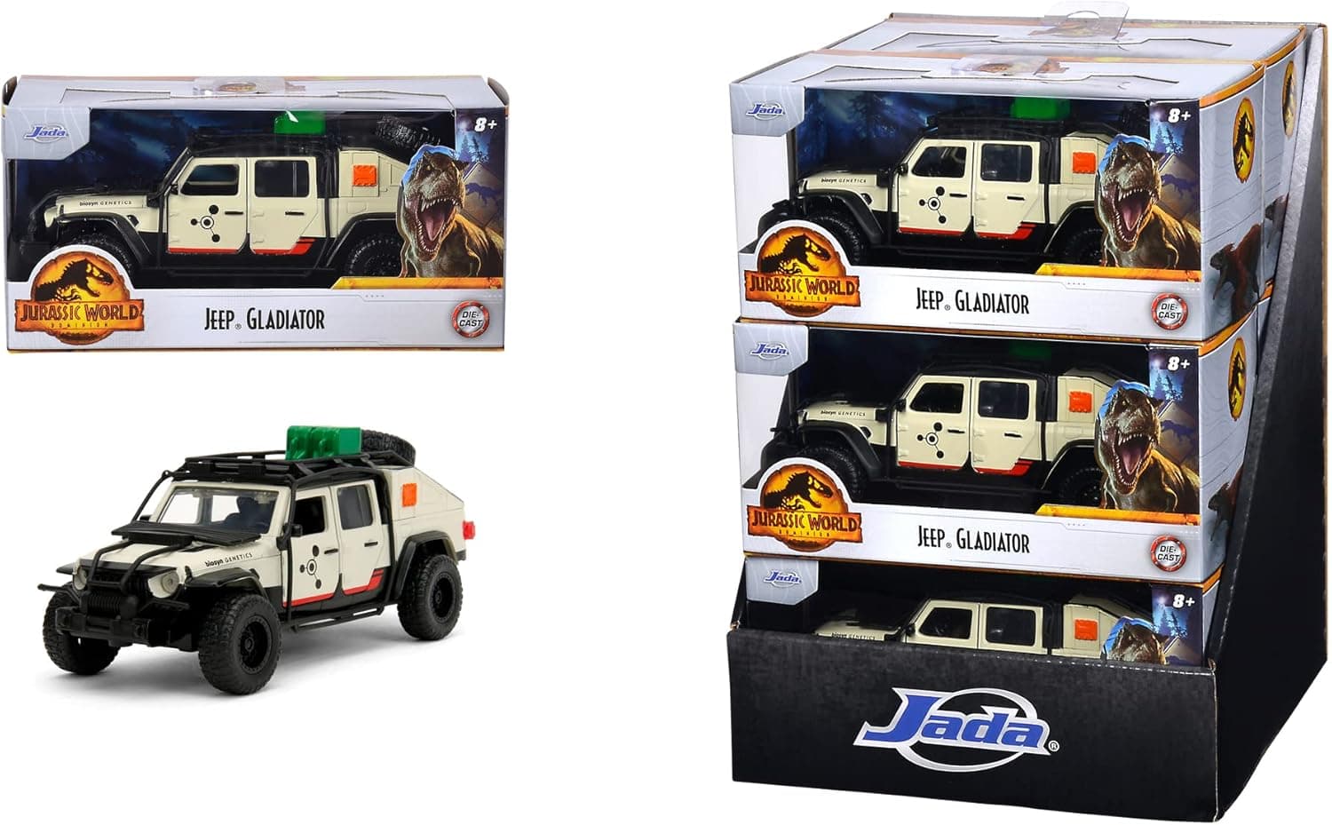 Jada - Jurassic World Carro Jeep Gladiator, do filme Jurassic World Dominion 2022, escala 1:32 (15 cm), metal, peças móveis, a partir de 8 anos (253252023)