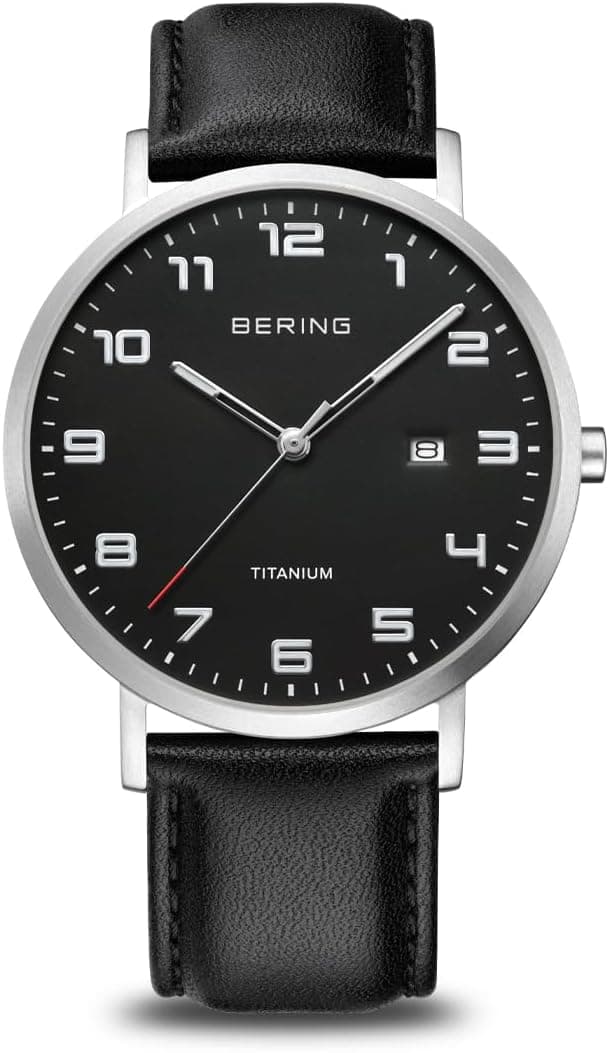 BERING Titanium 18640-402 | Relógio de pulso masculino em titânio com vidro de safira prateado e preto