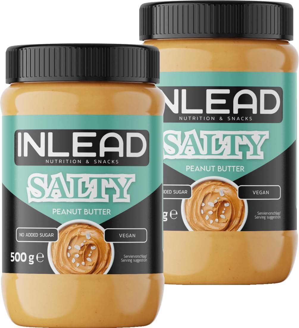 INLEAD - Peanut Butter | Manteiga de amendoim cremosa e sem açúcar, sem óleo de palma | rica em proteínas | Aperitivo ideal para picar entre horas - 2 x 500 g (Salty)