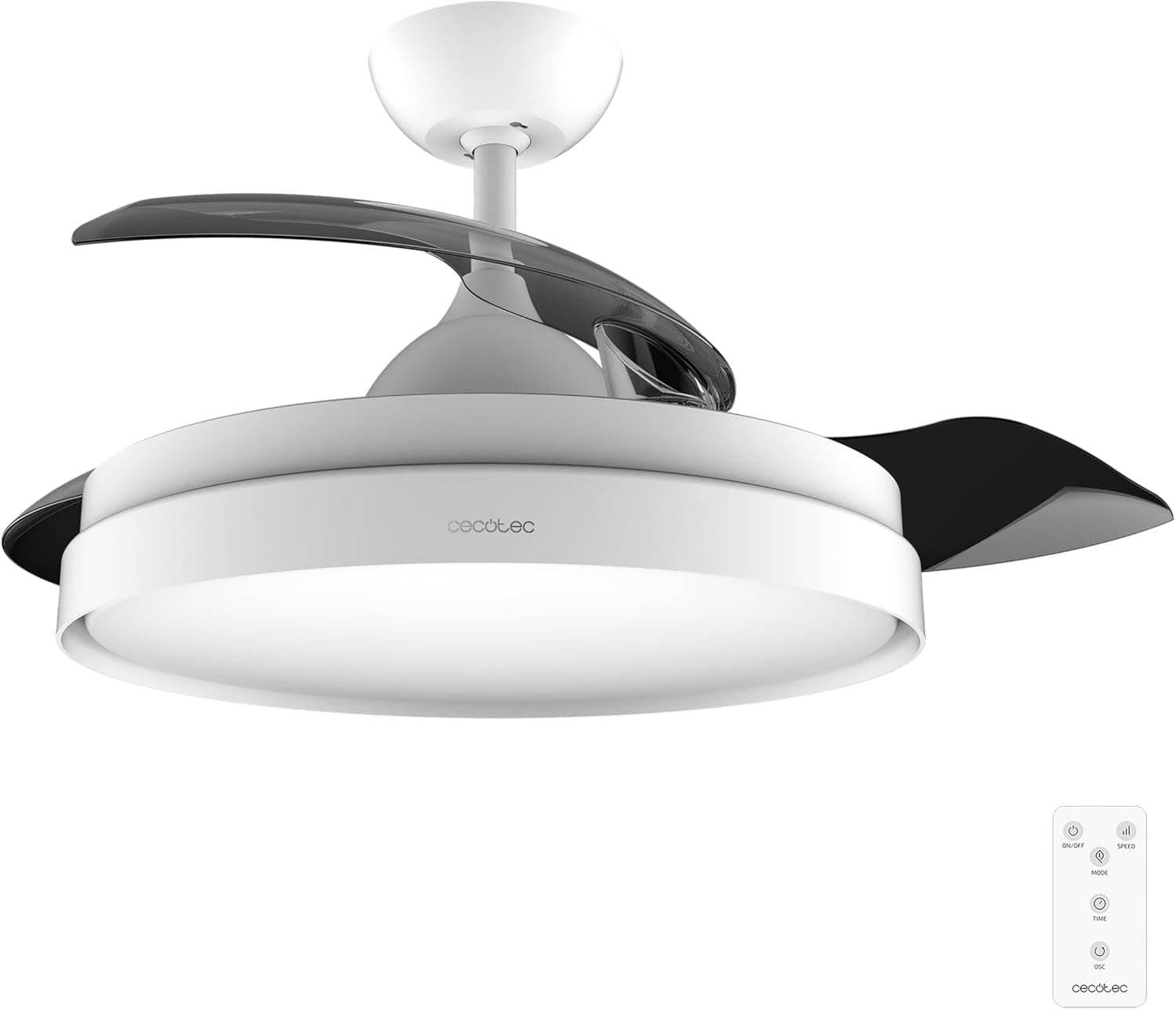 Cecotec Ventoinha de teto com luz Energysilence Aero 4300 invisível White. 35 W, 6 velocidades, pás retráteis, controlo remoto, temporizador, luz LED integrada, intensidade luminosa regulável