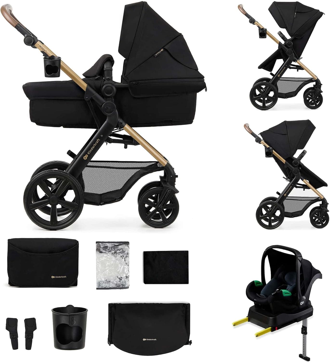Kinderkraft MOOV 2 EVA 4-in-1 | Carrinho de bebé de viagem para recém-nascido dobrável com sistema de viagem, para crianças dos 0 aos 3 anos