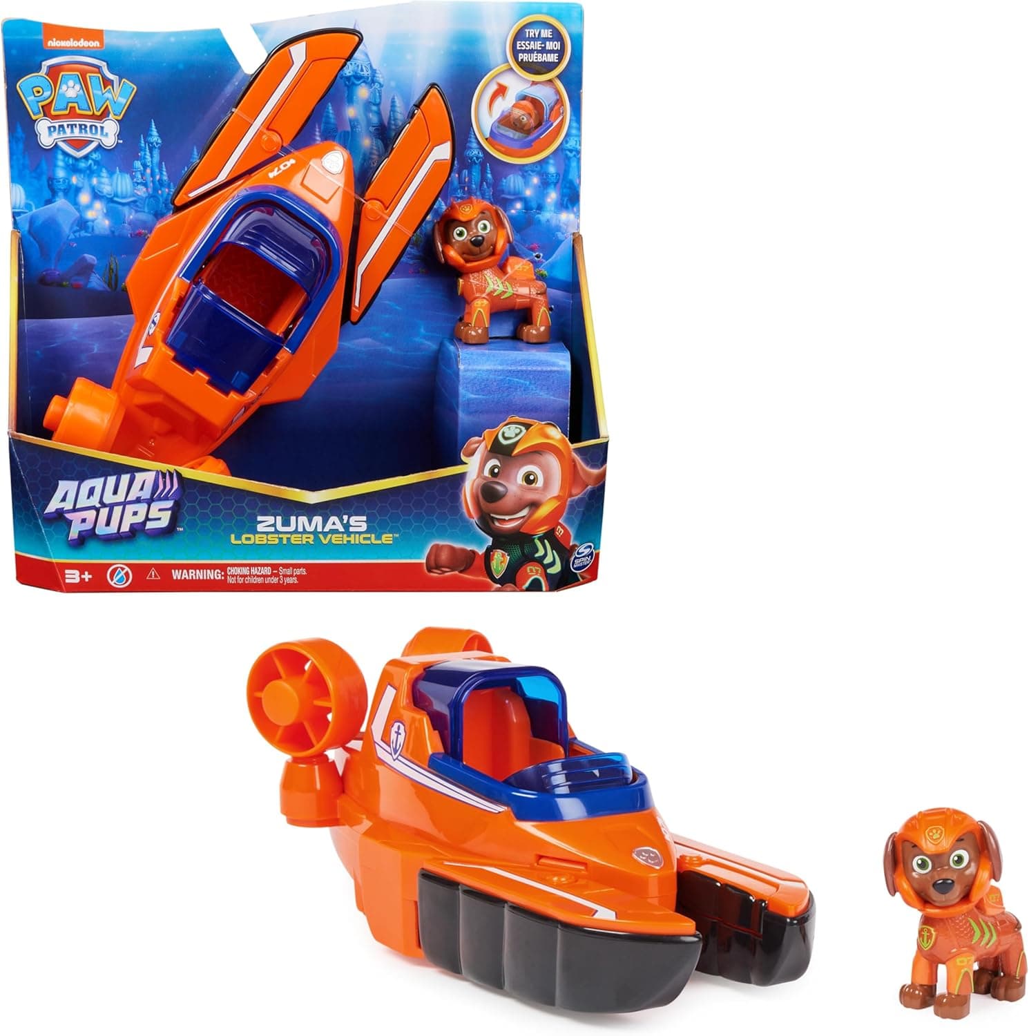 Patrulha Canina - Carro Transformável Lagosta com Figura de Ação Zuma Colecionável Aqua Pups - 6066143 - Patrulha Canina brinquedos - brinquedos crianças 3 anos +