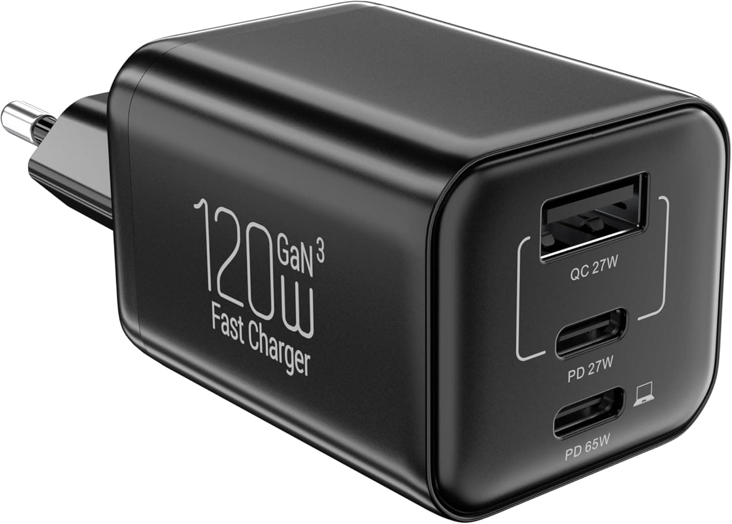 Carregador USB C de 120 W, 3 portas, fonte de alimentação USBC, 65 W, carregador rápido tipo C