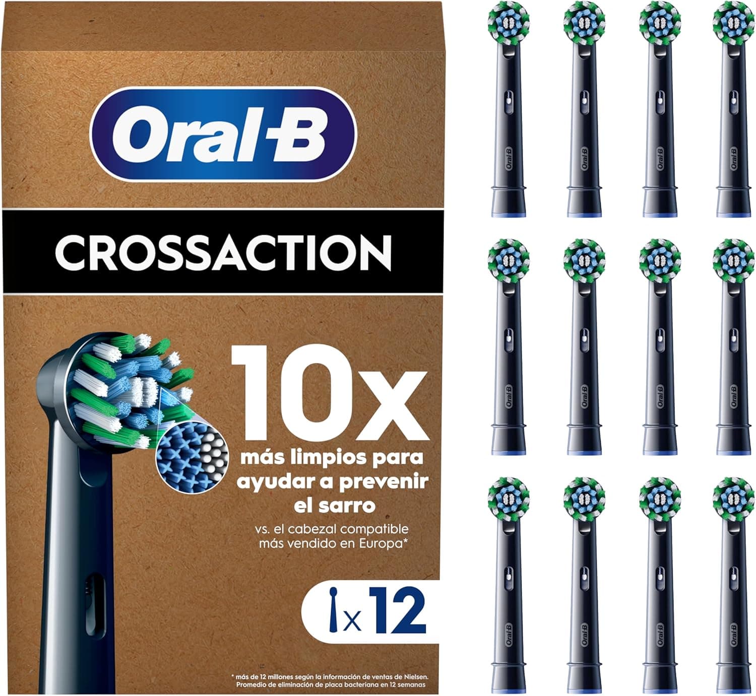 Oral-B Pro CrossAction Peças sobresselentes para escova de dentes elétrica, conjunto de 12 cabeças, preto - originais (tamanho da caixa de correio)
