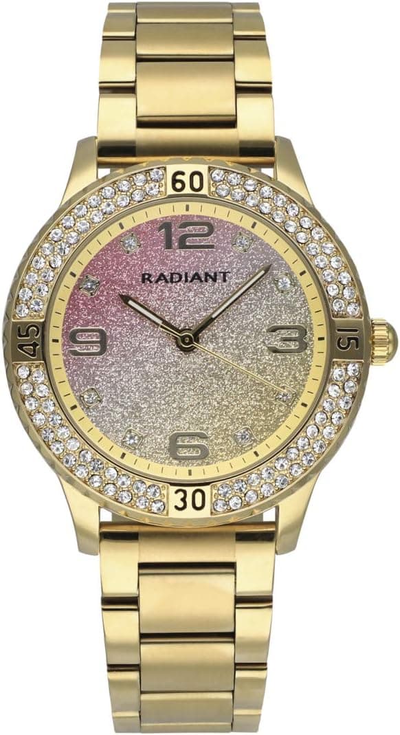 Radiant - Coleção Frozen - Relógio analógico de quartzo - para mulher - detalhes em moldura com strass - dourado - 3ATM - 38 mm