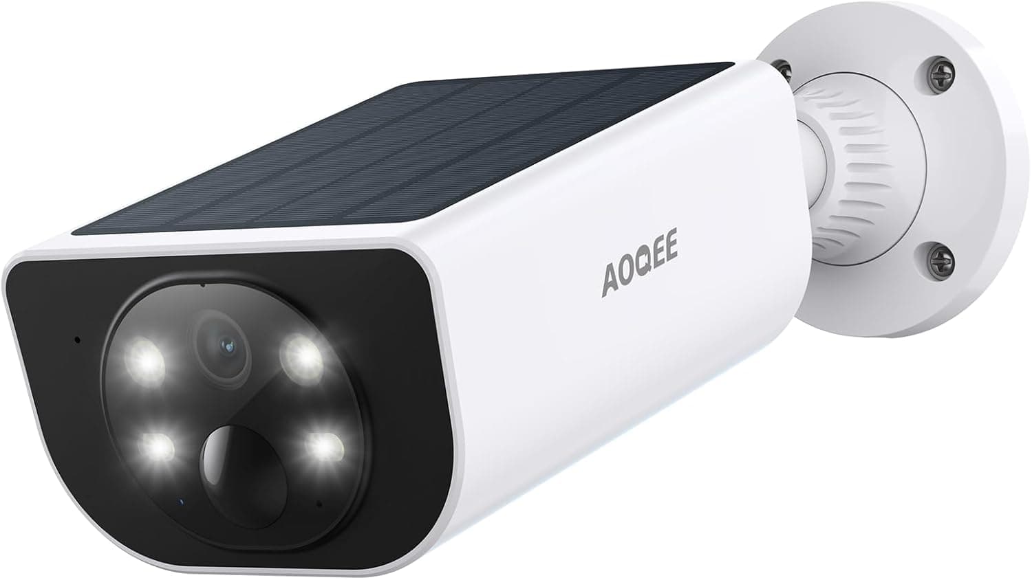 AOQEE Câmara de vigilância WiFi exterior solar, 2 K segurança câmaras vigilância doméstica sem cabo com bateria, humana/PIR sereia, visão noturna cor, IP65, compatível com Alexa, S1