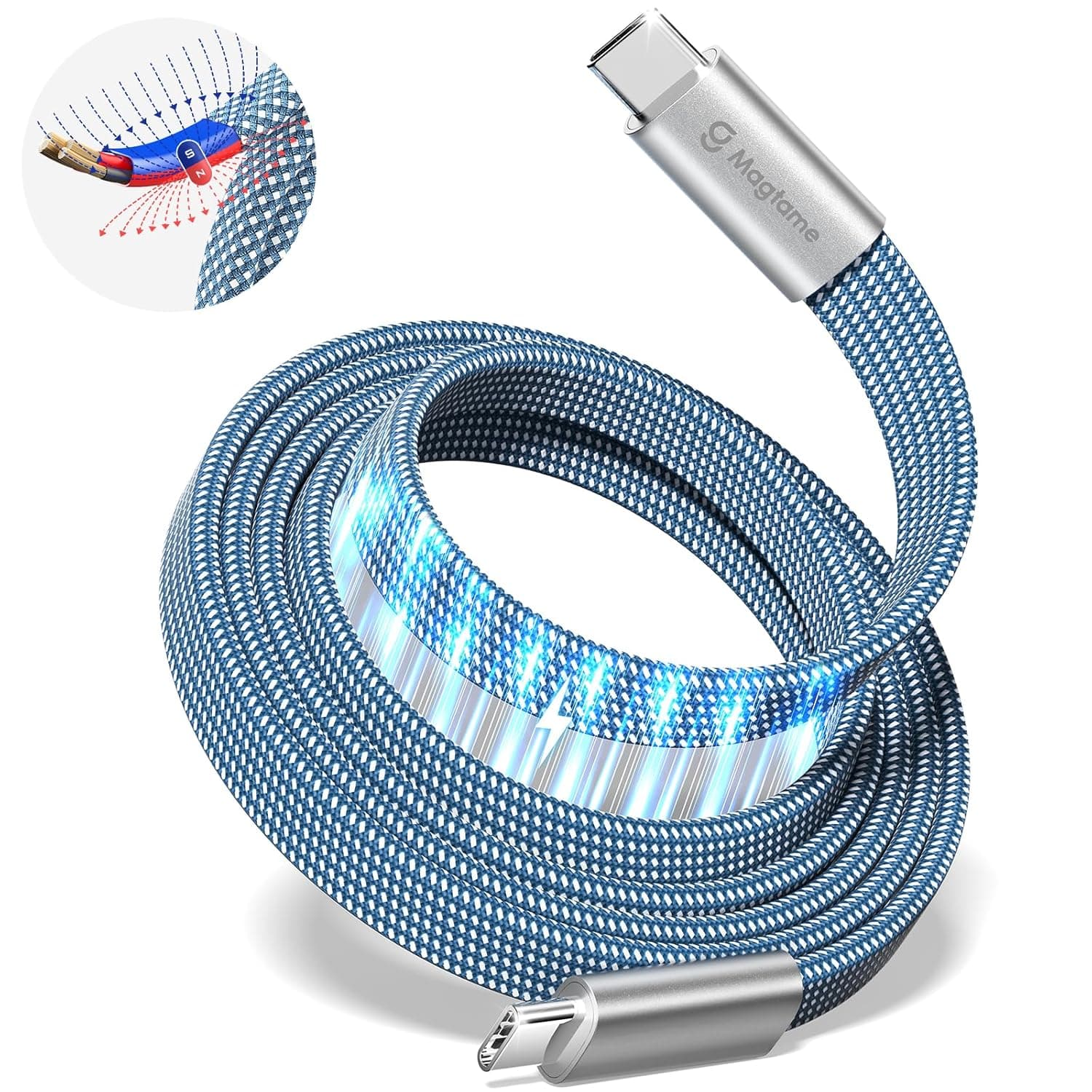 Magtame Cabo C USB, cabo C USB magnético plano de 240 w para cabo c usb, cabo C de carregamento rápido tecido de nylon 1 m 5a, para Phone 15/15 Pro / 19 pro max, para Samsung MacBook