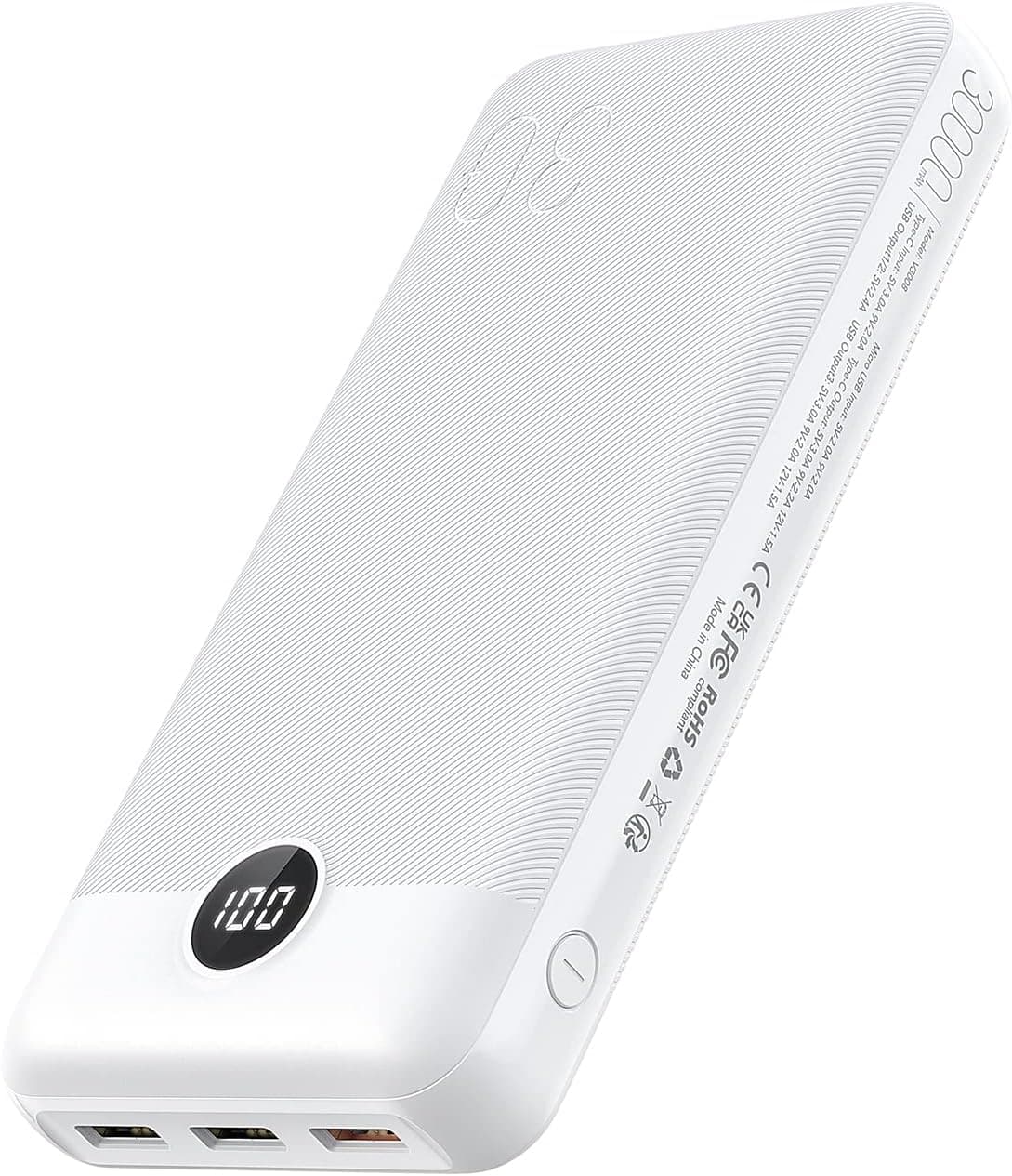 VEGER 30000 mAh Bateria externa Power Bank com ecrã LED bateria portátil USB C carregamento rápido PD 20 W QC 3.0 com 2 entradas e 4 saídas, compatível com iPhone, Samsung, Huawei, tablet e muito mais