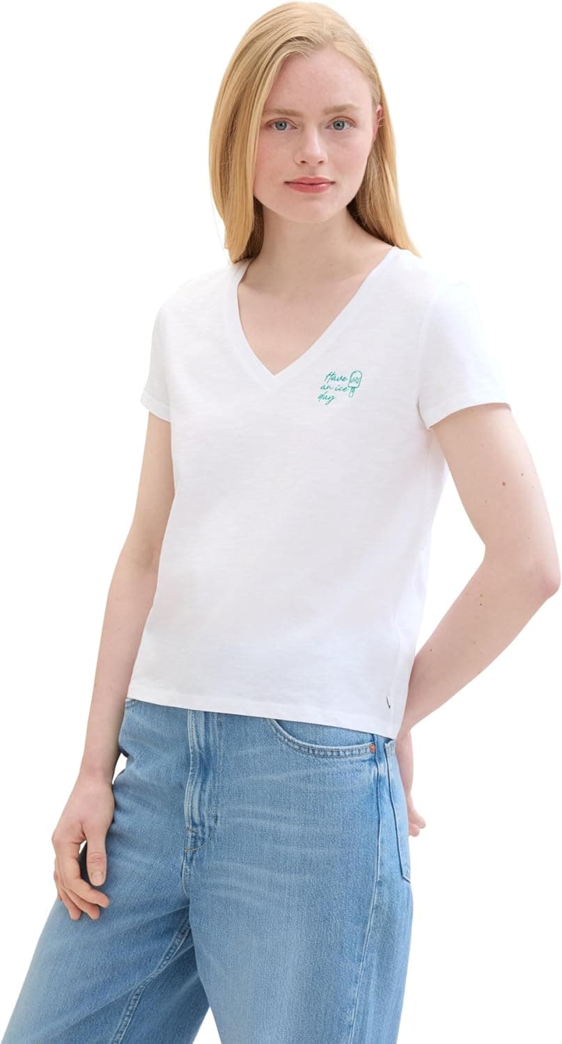 TOM TAILOR Denim T-shirt branca para mulher