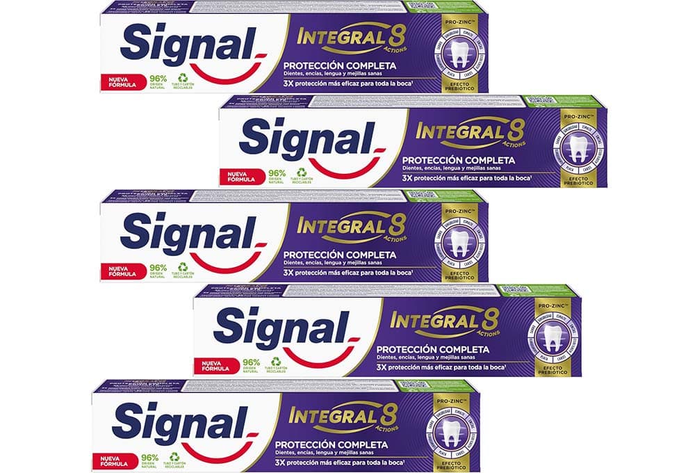 Signal Pasta de dentes integral 8 proteção completa com ingredientes de origem natural 75 ml x 5