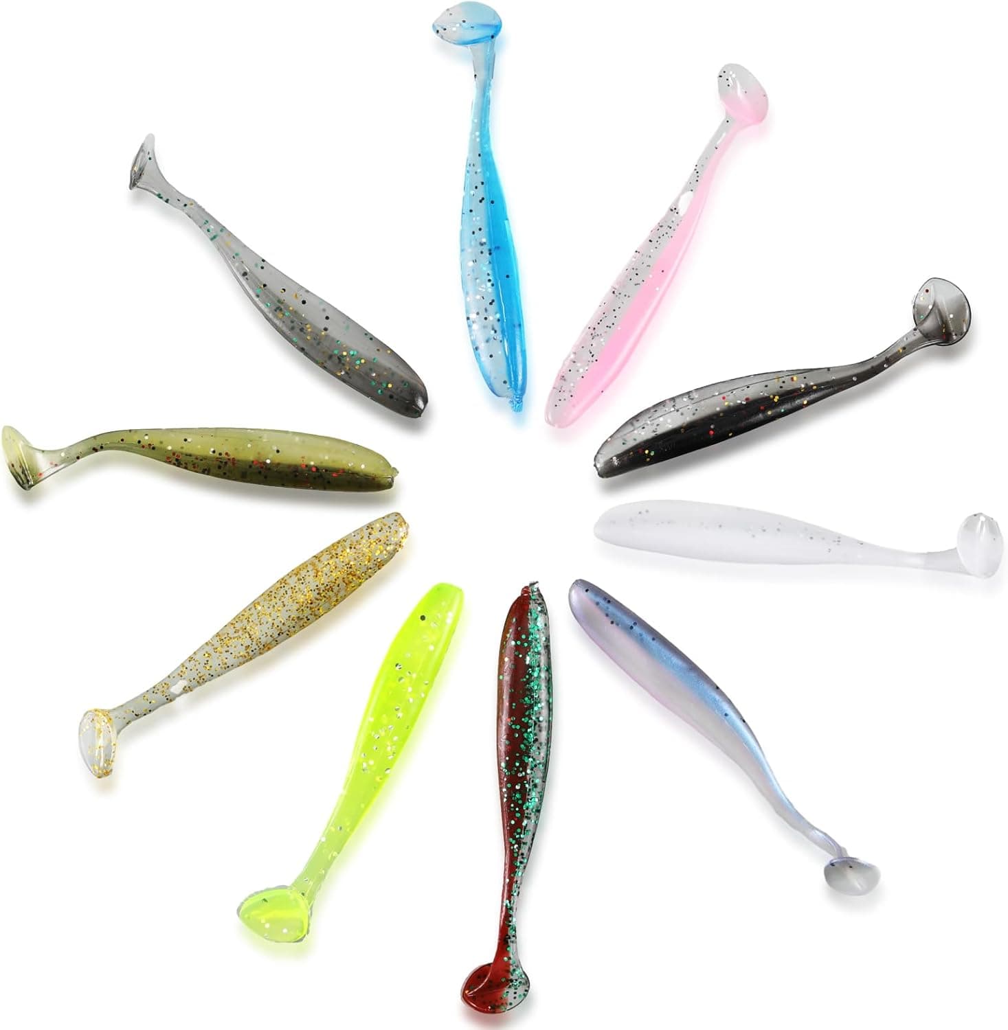 110 peças de iscas artificiais de silicone de pesca, 10 cores, 11 peças de cada cor, comprimento 7 cm