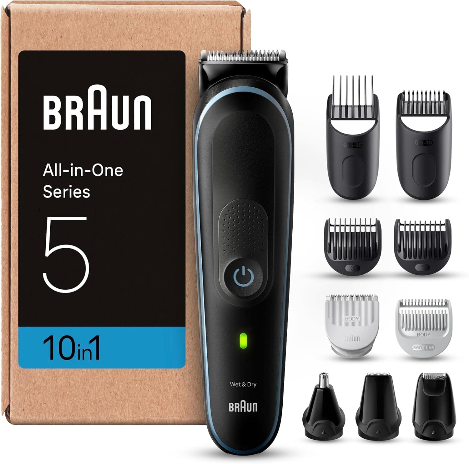 Braun Aparador de barba série 5 máquina de cortar cabelo, máquina de barbear, corta-pelos para homem, kit 10 em 1 para barba, cabelo, depilação masculina, MGK5445