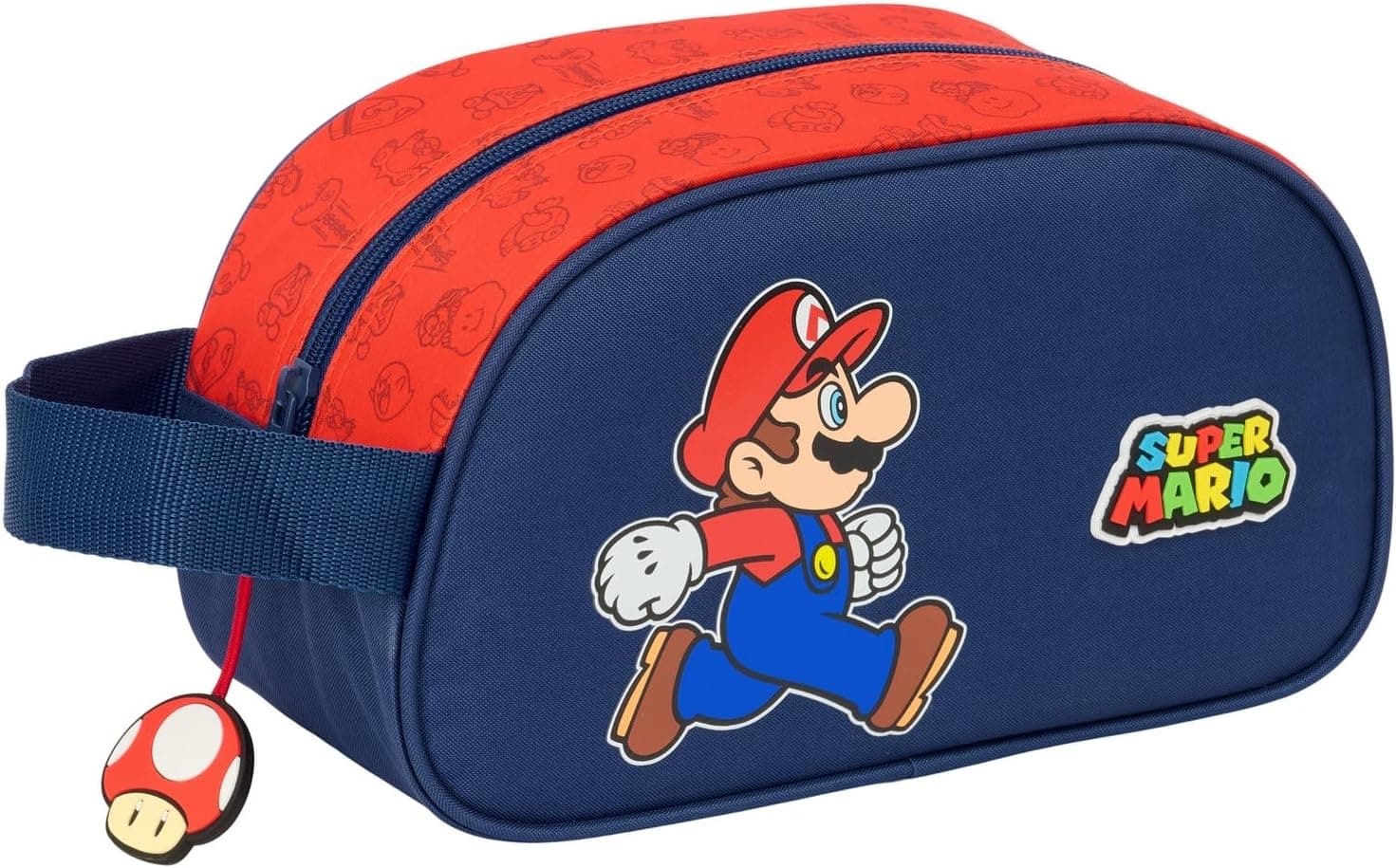 Super Mario Trick - Necesser escolar infantil médio com alça, necessidade de criança, adaptável ao carro, fácil de limpar, confortável e versátil, qualidade e resistência, 26 x 12 x 15 cm, Azul escuro