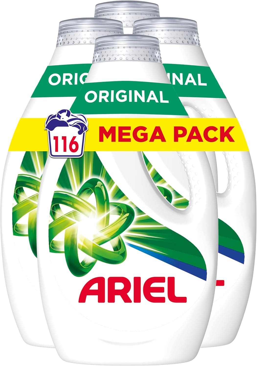 Ariel Detergente de máquina de lavar líquido 116 lavagens (4 x 29), original, sabão limpeza melhorada em ciclos mais frios, com tecnologia exclusiva de limpeza a frio, embalagem de 4