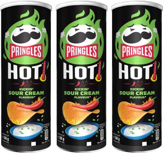 Pringles Flame Kicking Sour Cream | Batatas fritas com sour cream picante, 160 g x 3