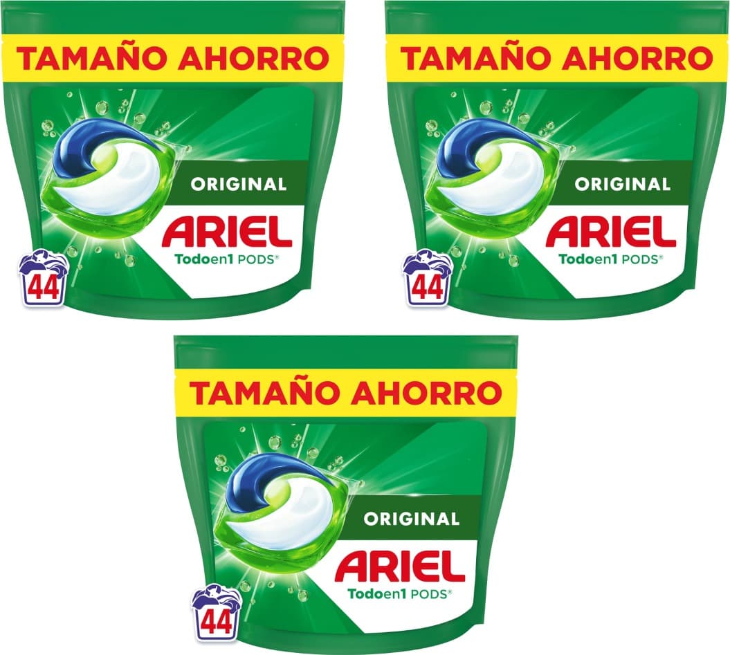 Ariel PODs Platinum | Cápsulas de detergente líquido para roupa embalagem, 44 cápsulas x 3