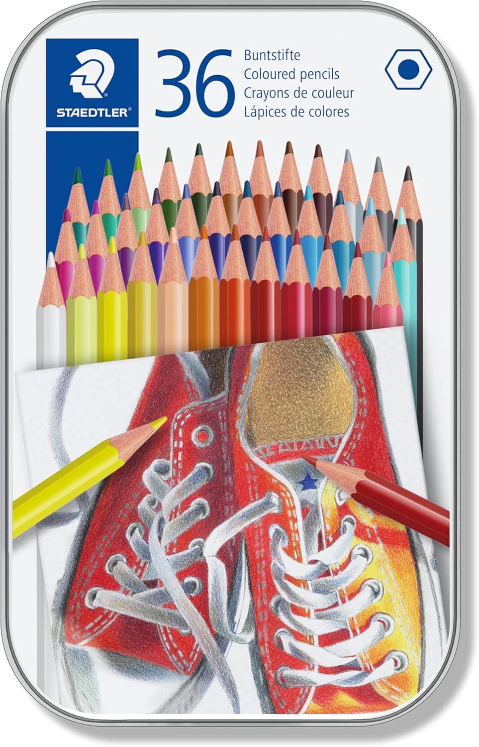 STAEDTLER 175 M36 ST Lápis de cores com forma hexagonal, caixa com 36 cores variadas