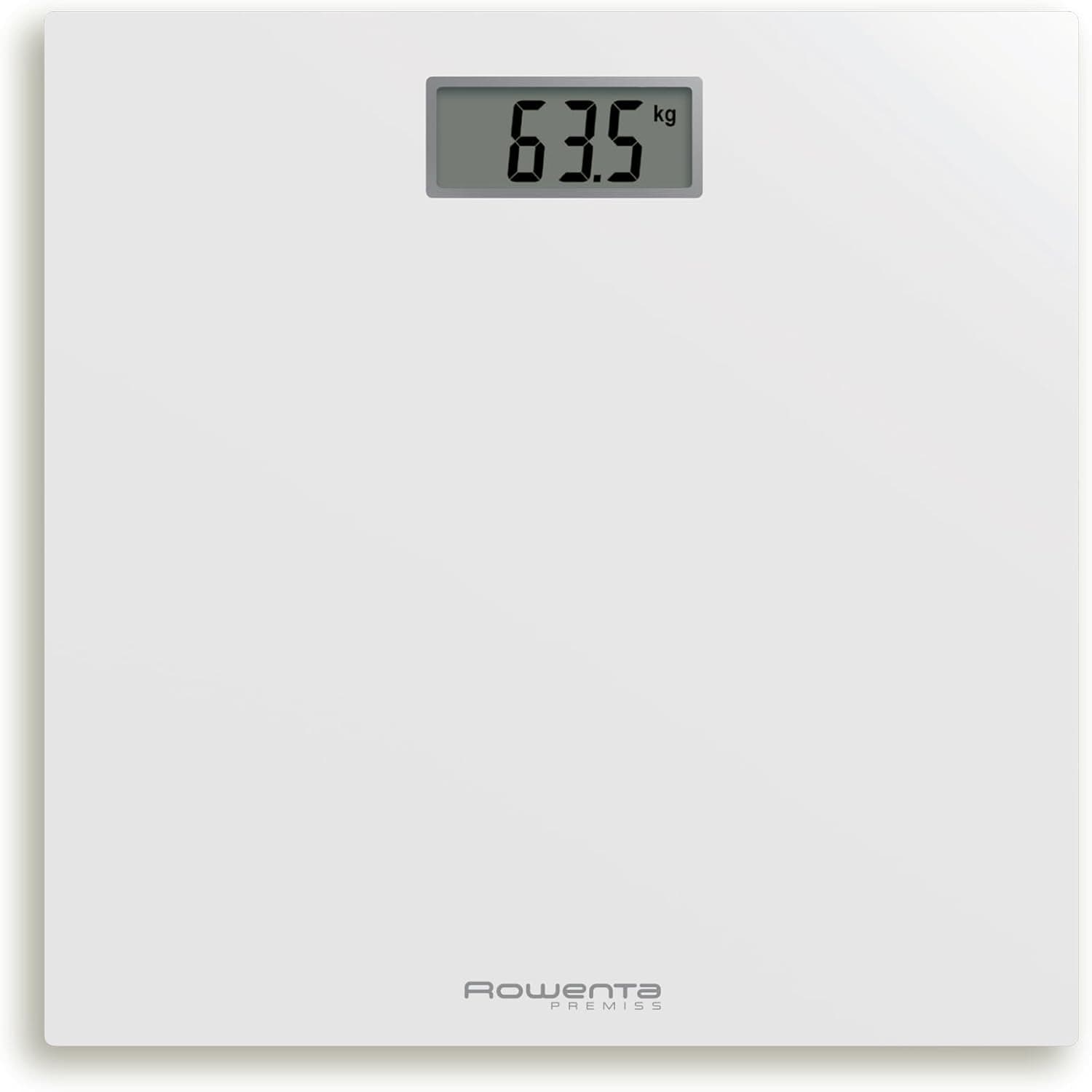 Rowenta Premiss BS1401 - Balança digital para pessoas com ecrã amplo, capacidade de 150 kg, ultra fina, automática, plataforma de vidro temperado, bateria incluída 30 x 30 cm