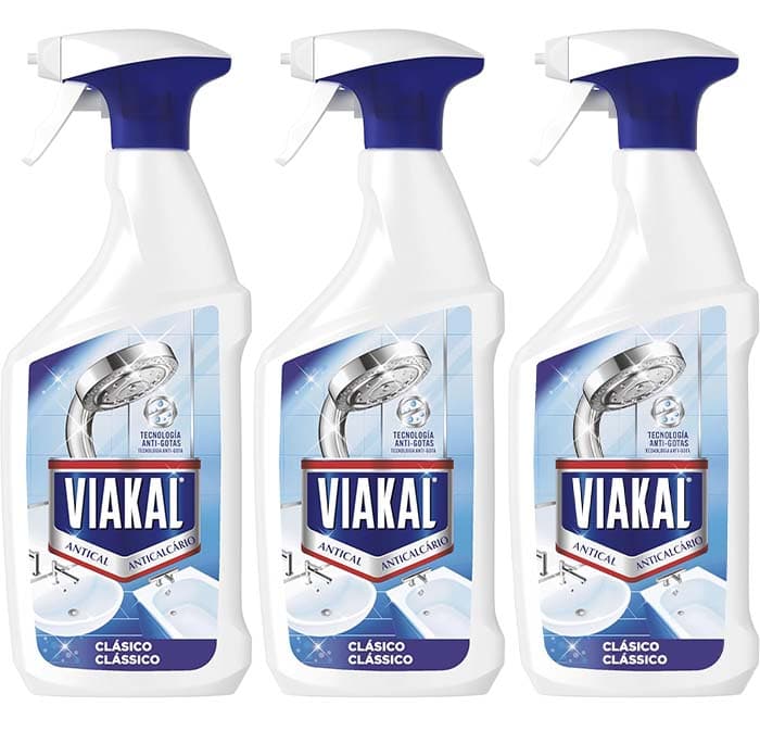 Viakal Spray clássico anticalcário, 700 ml, removedor de calcário difícil na casa de banho e na cozinha, evita o reaparecimento de calcário, 3 unidades