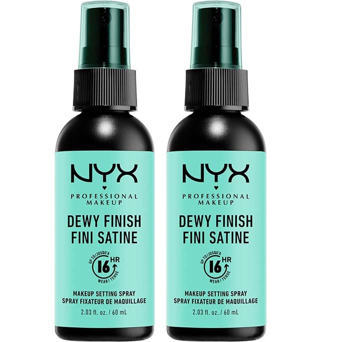 NYX Professional Makeup Spray fixador Makeup Setting Spray, longa duração, leve, fórmula vegana, acabamento Dewy (hidratado), 60 ml x 2