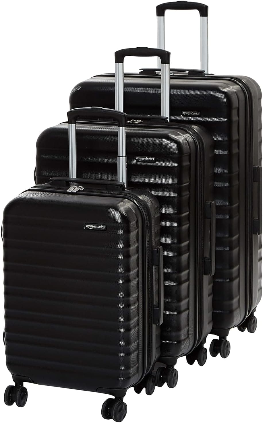 Amazon Basics - Mala de viagem rígida giratória, Preto, 55, 68, 78 cm, Conjunto de 3 unidades