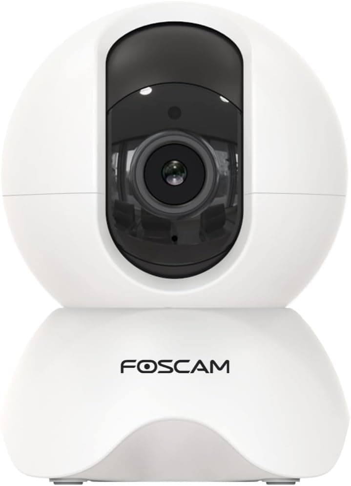 Foscam Câmara para interior motorizada IP X5, Wi-Fi, 5 MP de alta definição, com deteção de movimento inteligente, vista 350°, dia e noite, infravermelhos de 8 m, Alexa & Google Assistant, branco