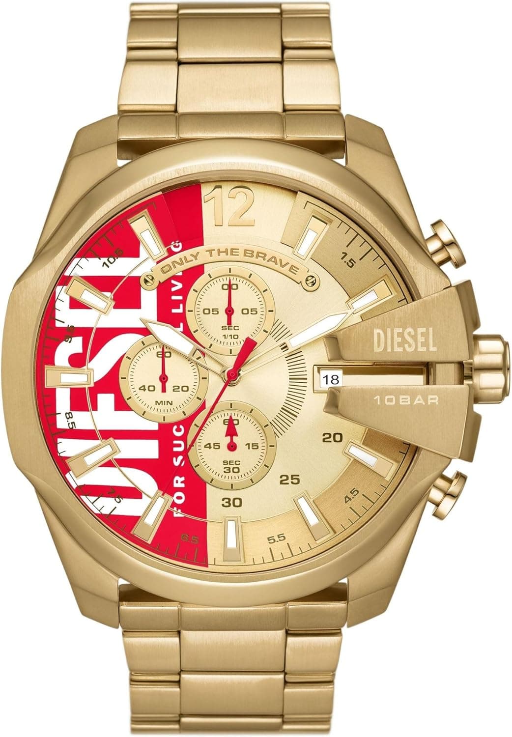 Diesel Relógio para homem mega chief, movimento cronógrafo de quartzo, caixa de aço inoxidável prateada de 59 mm com correia de aço inoxidável, DZ4308