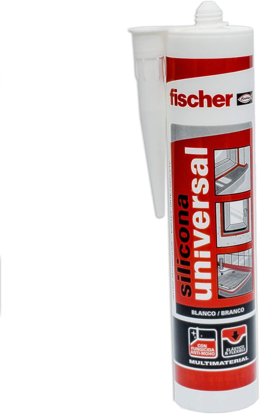 fischer - silicone universal branco para selar superfícies não porosas e com contaco com água, aderência em vários materiais, 300 ml