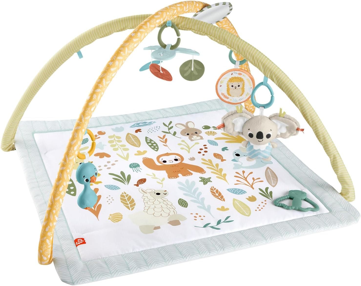 Fisher-Price Sensimals ginásio infantil Simply Senses tapete de atividades com brinquedos sensoriais para bebé recém-nascido (Mattel HRB15)