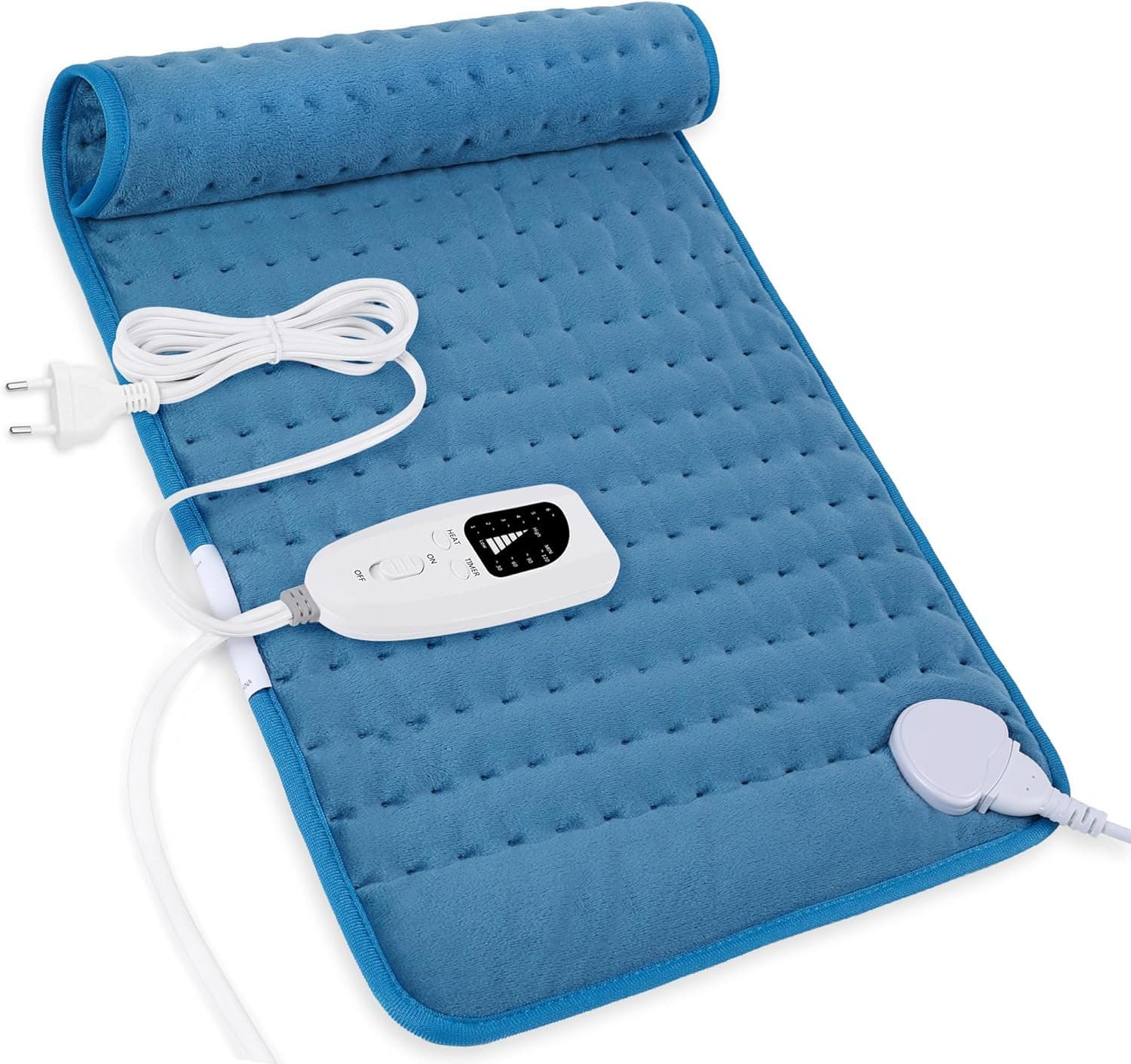 Manta elétrica lombar, manta elétrica para costas, pescoço, ombros e barriga com função de desligamento automático, flanela suave azul, 30 x 60 cm