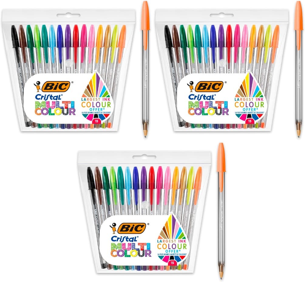 BIC Cristal Multicolour | Canetas esferográficas de ponta larga em várias cores pack de 15