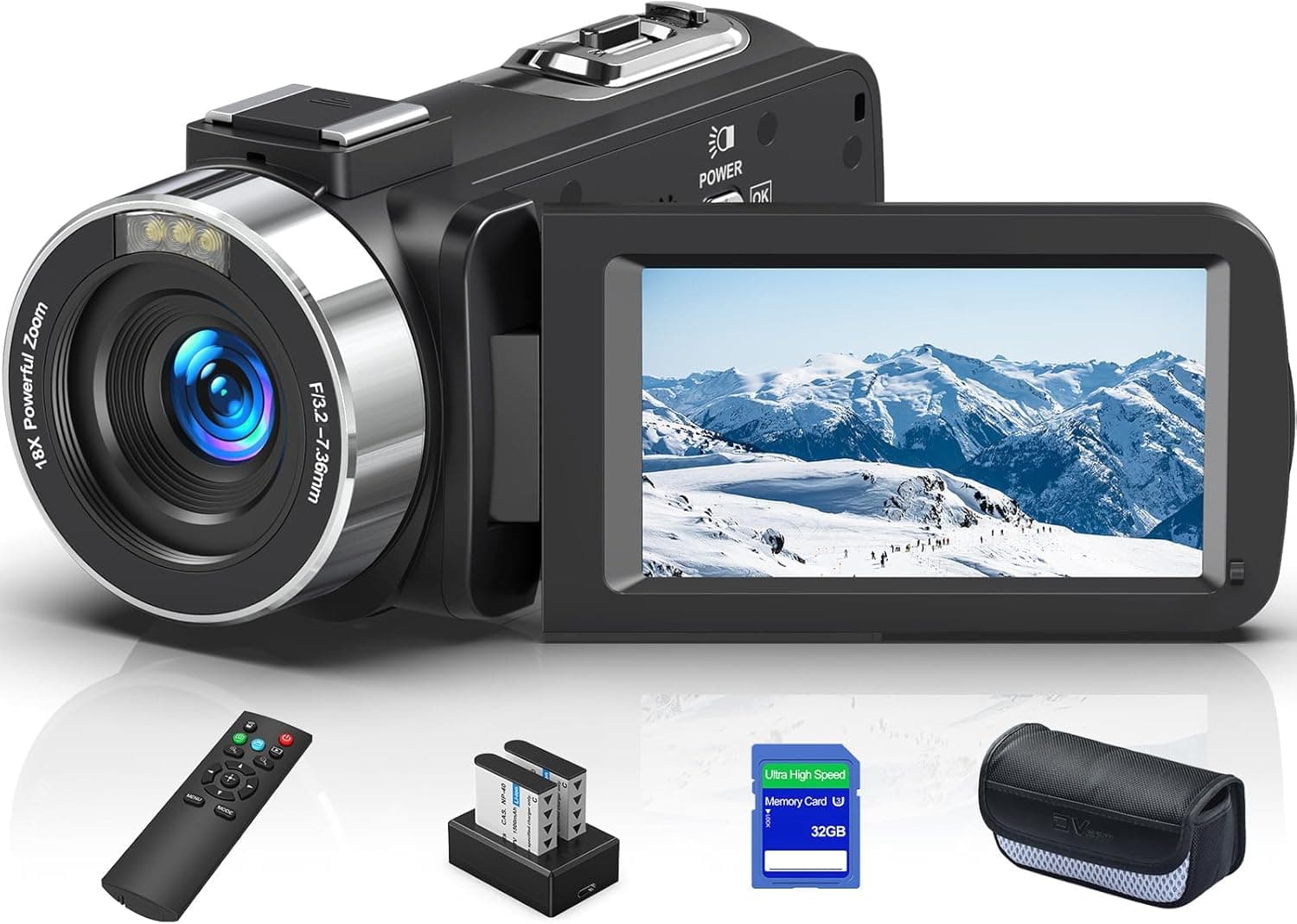 Delmodes 8K 64 MP Câmara 18 x Digital Zoom IR visão noturna ecrã tátil 3,0 polegadas Wi-Fi Vlogging câmara de vídeo para YouTube com cartão SD 32 GB, microfone, baterias e controlo remoto 2,4 G