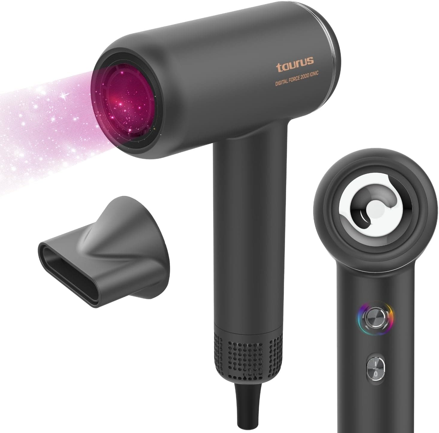 Taurus - Secador de cabelo Digital Force 2000 Ionic 1800W potência | Motor Digital Brushless | 2 velocidades | 5 temperaturas | Golpe de ar frio | Iónico antiencrespamento, leve