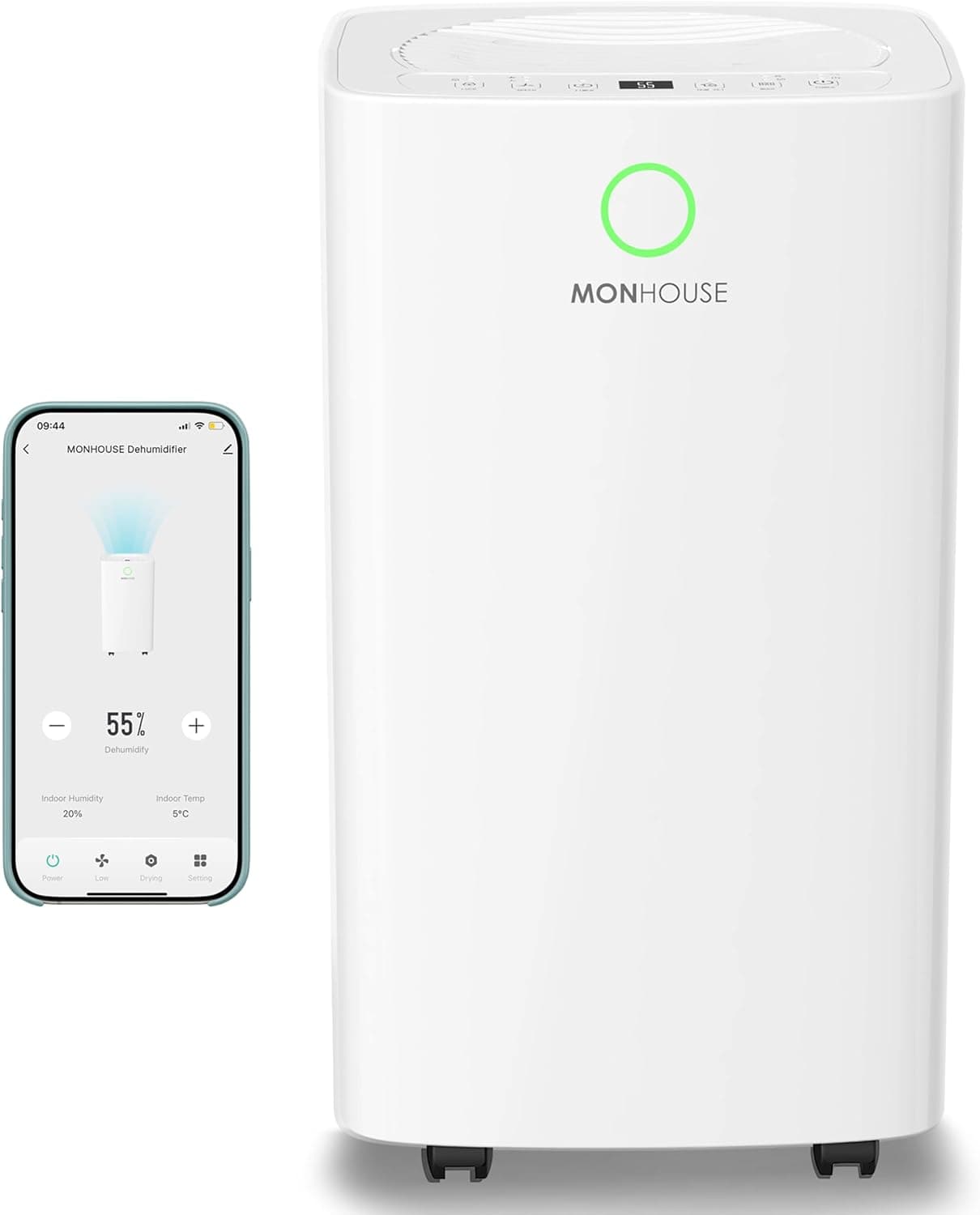 MONHOUSE Deshumidificador digital de 12 litros/dia - WIFI, modo de repouso, temporizador de 24 horas - removedor de mofo, humidade e condensação elétrica portátil - absorvente de humidade silencioso