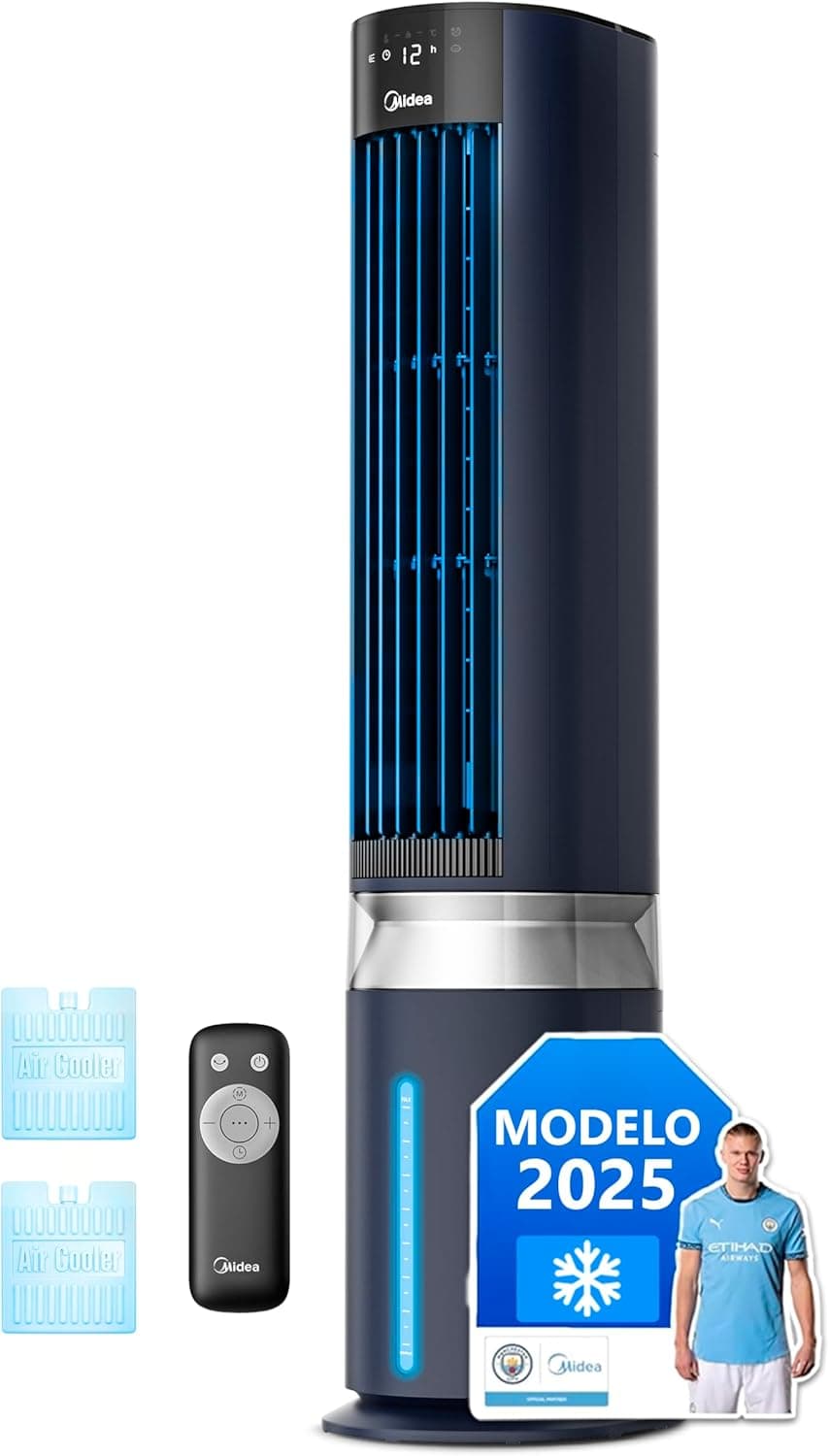 MIDEA Climatizador vaporativo 3 em 1 com controlo remoto, ventilador de água, refrigerador de ar e humidificador com 6 velocidades e oscilação de 85º - condicionador frio com tanque de água 7 L e