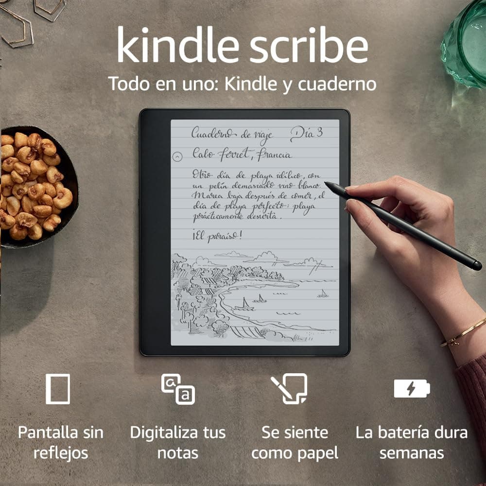 Kindle Scribe, o primeiro Kindle que à vez é um caderno digital, todo em um, com 16 GB de armazenamento e um ecrã Paperwhite de 10,2" e 300 ppp | Com o lápis básico + Kindle Unlimited