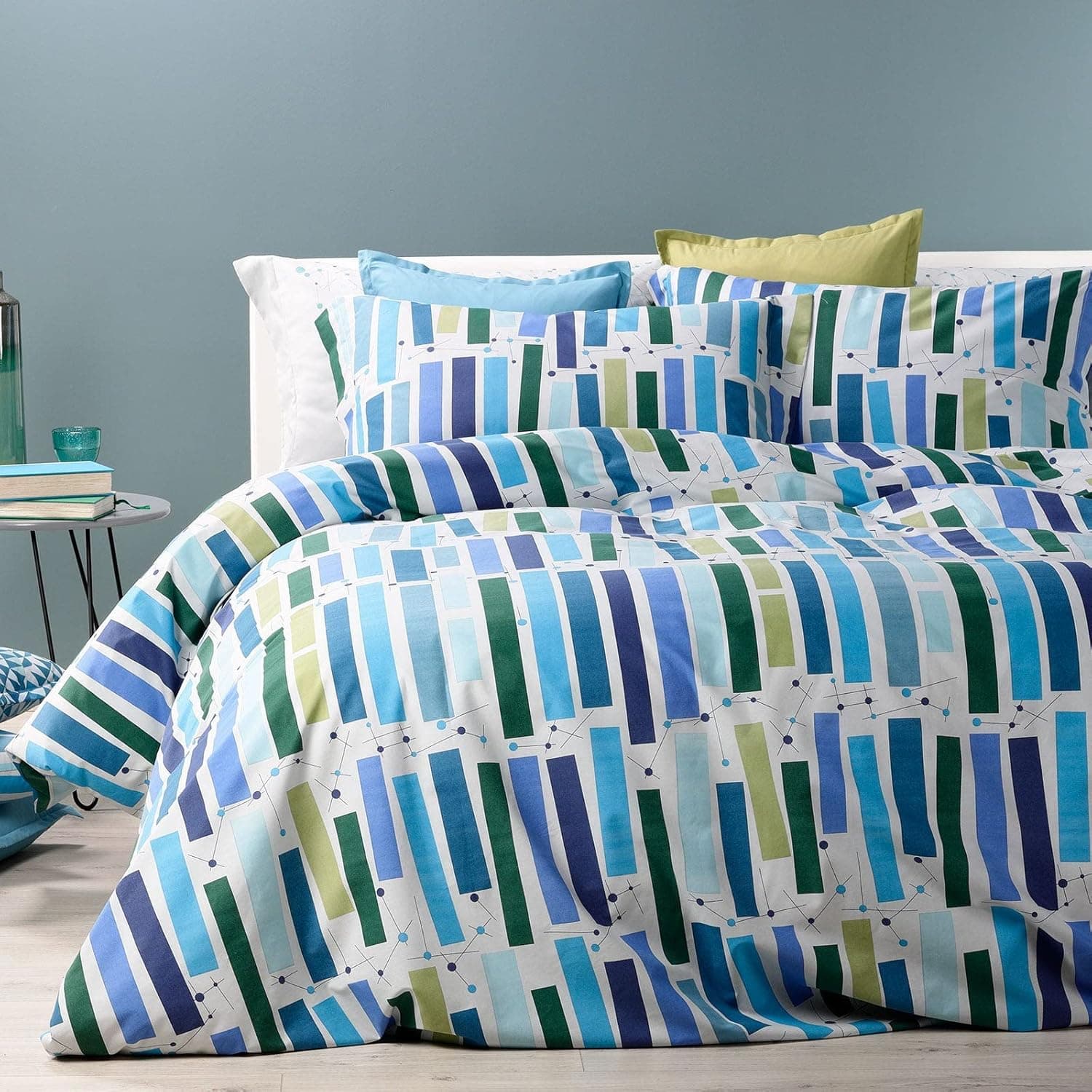 Caleffi Capa nórdica 4 peças, 100 % algodão, capa nórdica para cama, suave, respirável e lavável, roupa de cama elegante para todo o ano, fronhas nórdicas
