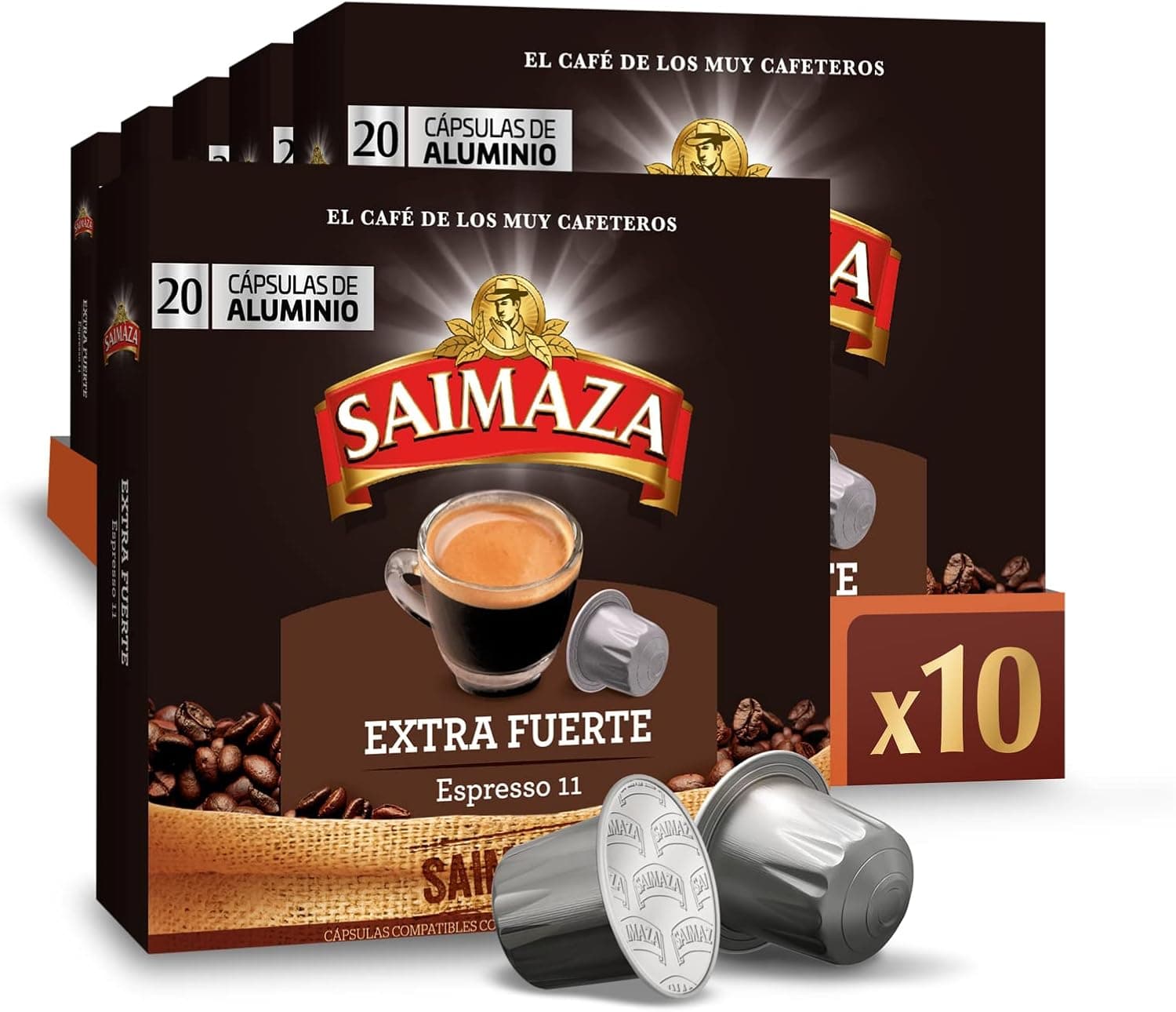 Saimaza Café extra forte expresso 11 - 200 cápsulas de alumínio compatíveis com máquinas Nespresso (R) (10 pacotes de 20 cápsulas) - Amazon Exclusive