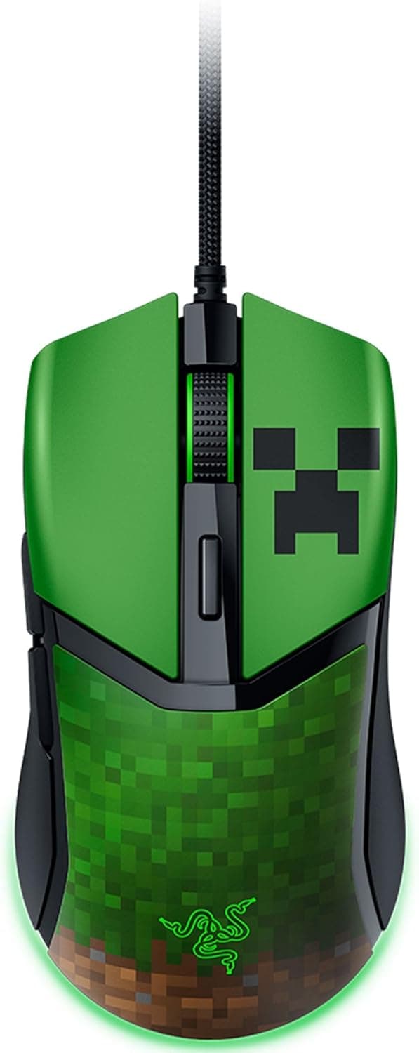 Razer Cobra Minecraft Edition - rato de jogo leve com cabo - sensor 8500 dpi (58 g, interruptores ópticos de rato 3th Gen, iluminação cromada com brilho gradiente Speedflex) Minecraft