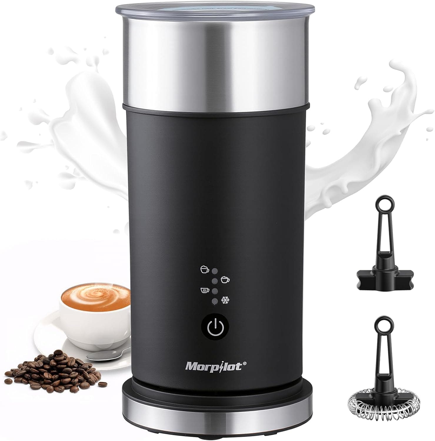 Morpilot | Espumador de leite 4 em 1 em inox para espuma fria e quente, 240 ml