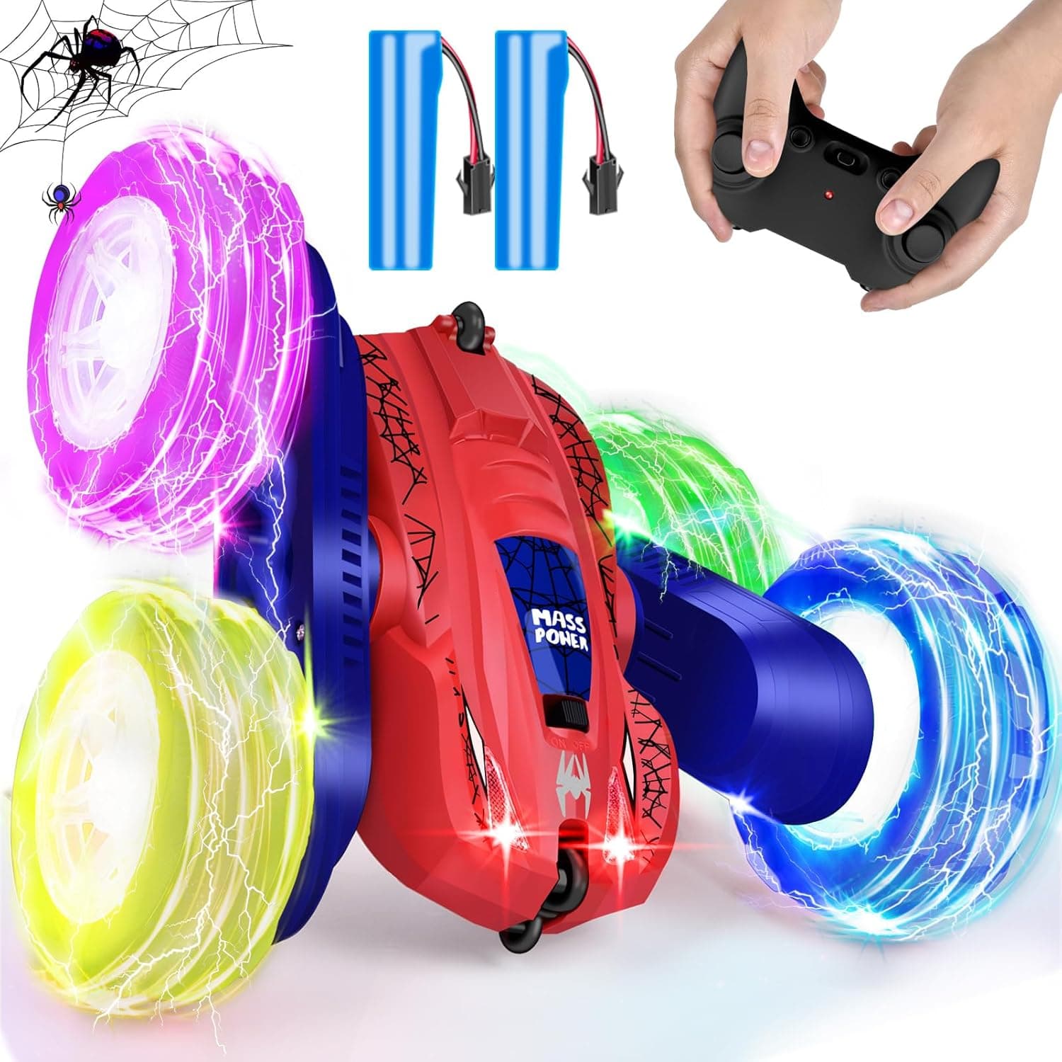 IEEILULU Carro remoto Acrobacias, 2,4 Ghz carro RC, carro telecomandado Criança com Duas Pilhas Recarregáveis, Luz LED para crianças de 4 5 6 7 8 9 anos