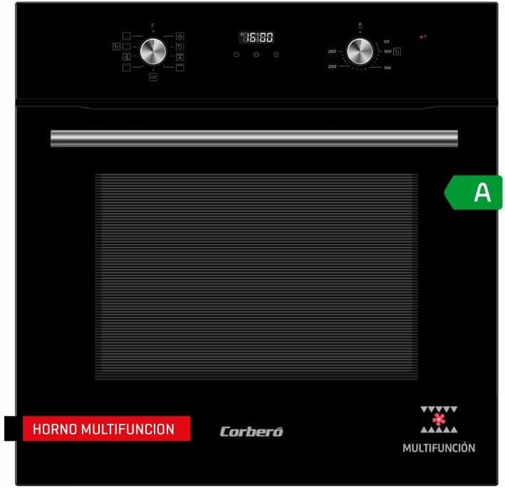 Corbero - Forno 70 l | vidro preto | multifunções | Display Touch | 8 programas, guias removíveis, comandos Push-Pull | 3000 W potência | eficiência energética A, preto 
