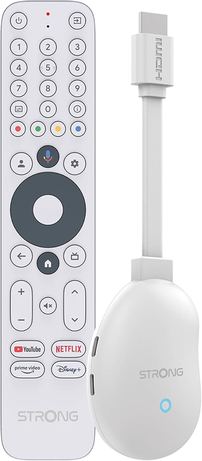 STRONG - Streaming Box Android TV 4K UHD - Leap-Neve - Clé HDMI Google TV, ligação Wi-Fi 6 1200 Mbps, Chromecast integrado, compatível com o assistente de voz Google - Dolby Vision-Atmos - branco