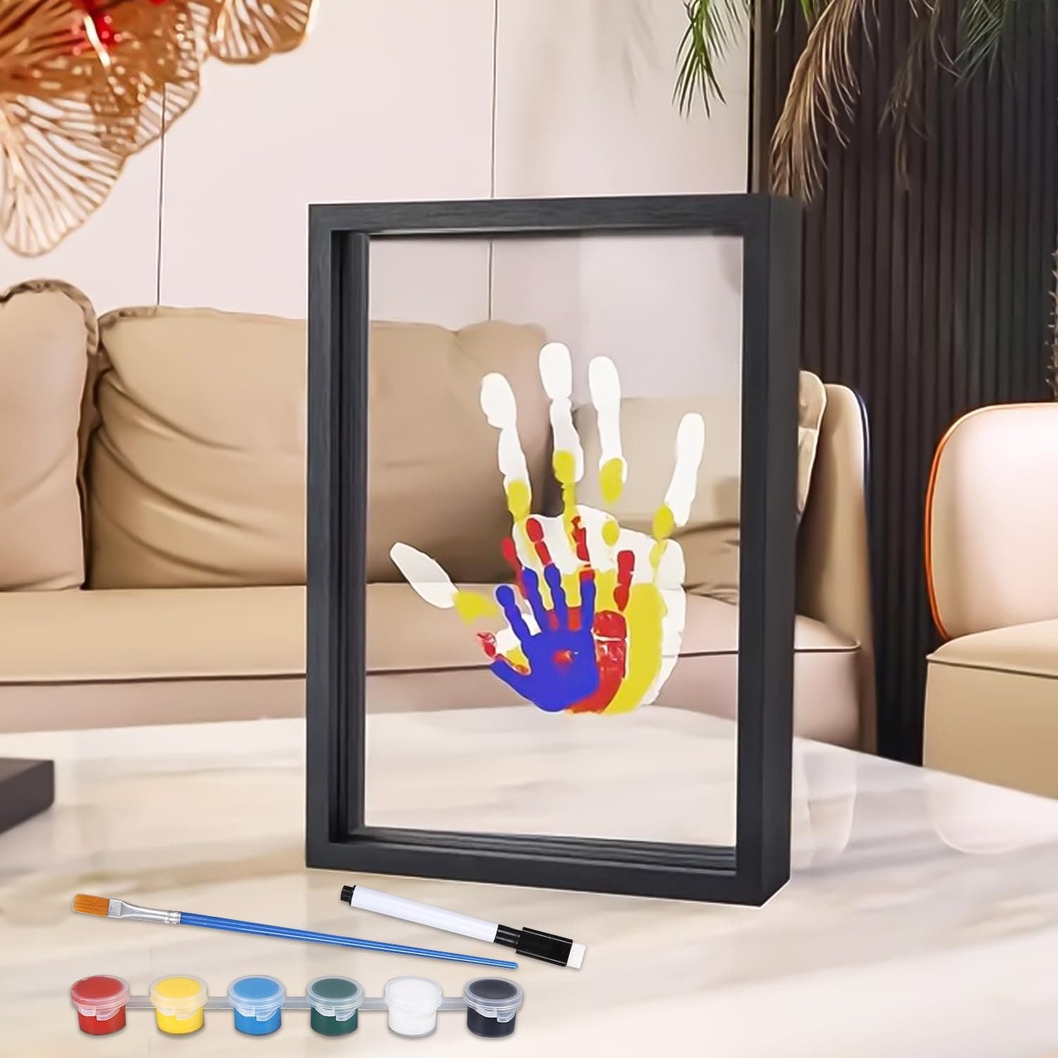 Nuxory | Kit de moldura em madeira para impressões de mãos e pés de família com placa transparente