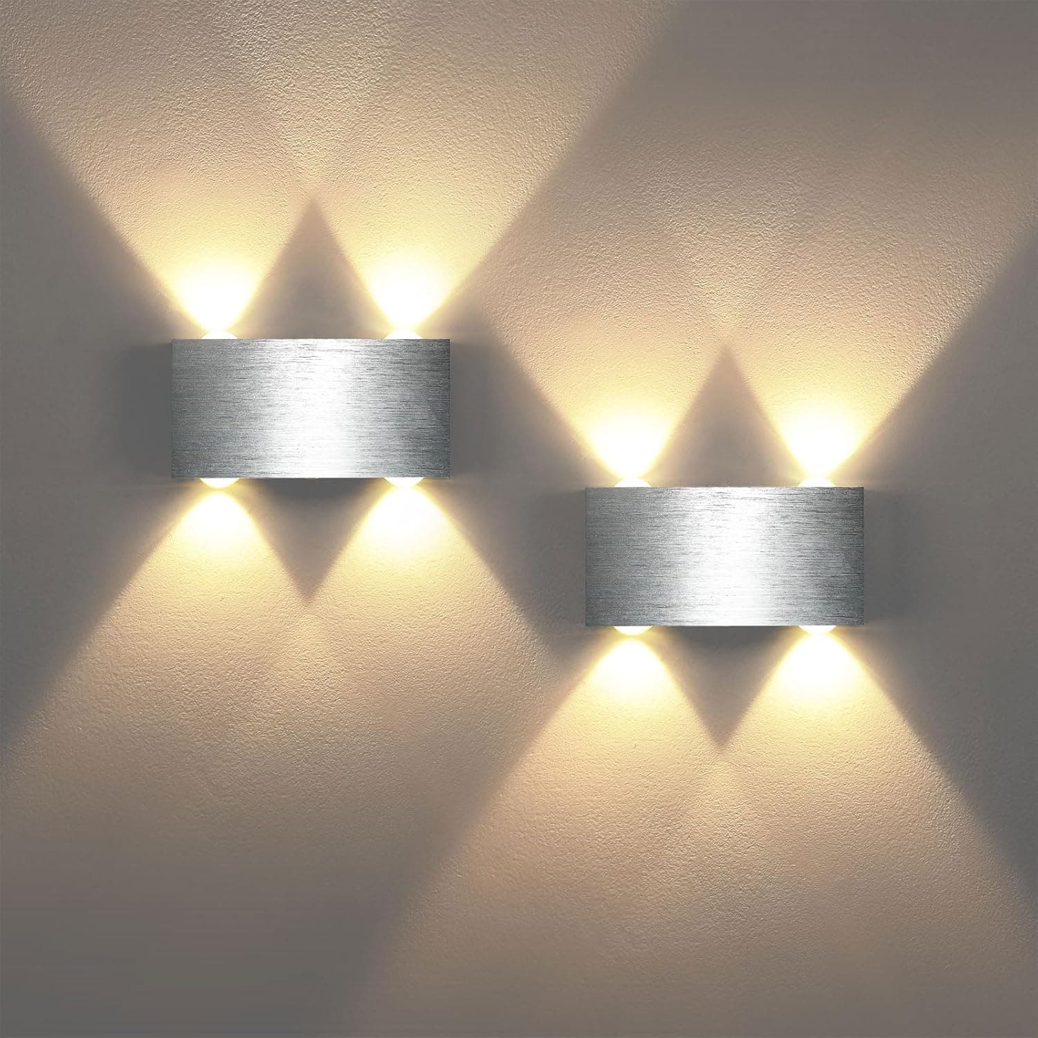 Lightsjoy 2 peças apliques parede interior LED candeeiro de parede alumínio moderno acima e abaixo para salas, escadas, quartos, corredores, 800 Lumen (branco quente 3000 K)
