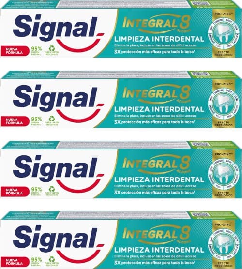 Signal Pasta de dentes integral 8 limpeza interdental com ingredientes de origem natural 75 ml x 4